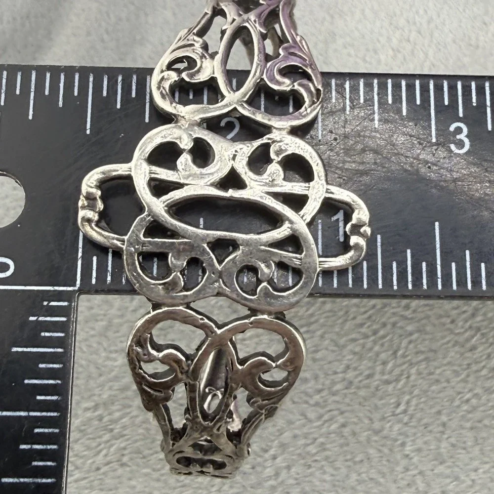 Vintage‎ Cuff Bracelet Silver Tone Filigree 7.5